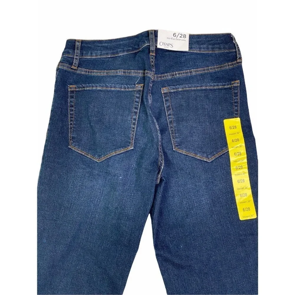 Chaps Ladies' Mid Rise Crop Kick‎ Flare Jeans Dark Blue Denim Size 6/28 NWT